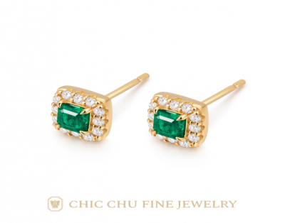送给妈妈的神仙耳饰——祖母绿钻石群镶耳钉18K黄金方形耳环